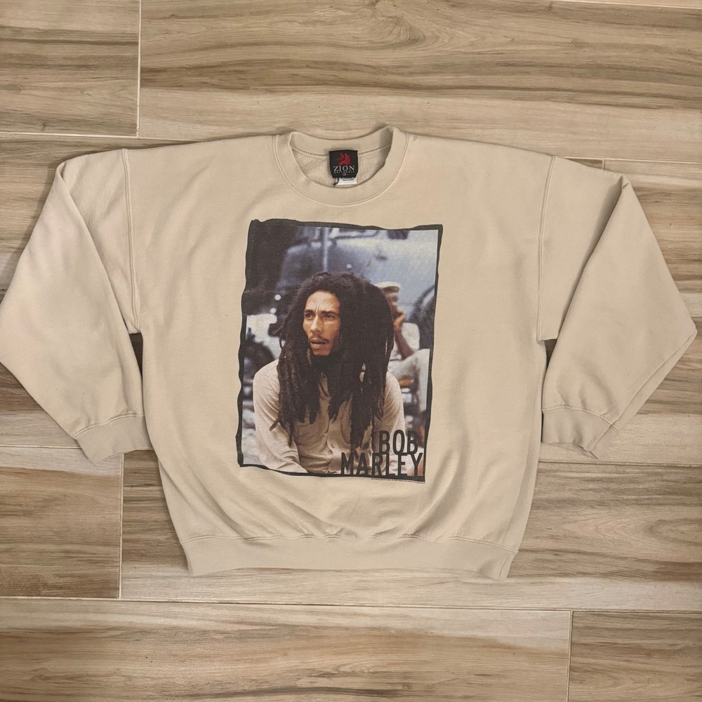 Zion Rootswear Bob Marley Graphic Crewneck Sweatshirt Tan XL Reggae Music
